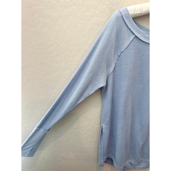 FREE PEOPLE | We The Free Snowy Thermal Blue Waffle Knit Top | Medium - Picture 3 of 7